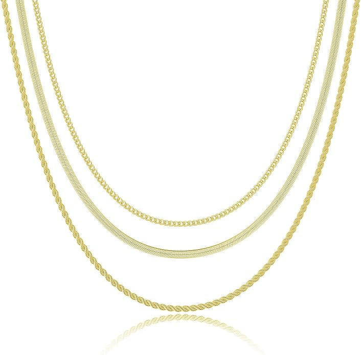 Freekiss Herringbone Necklace for Women,Dainty Gold Necklace,14k Gold Plated Snake,Gold Chain Cho... | Amazon (US)