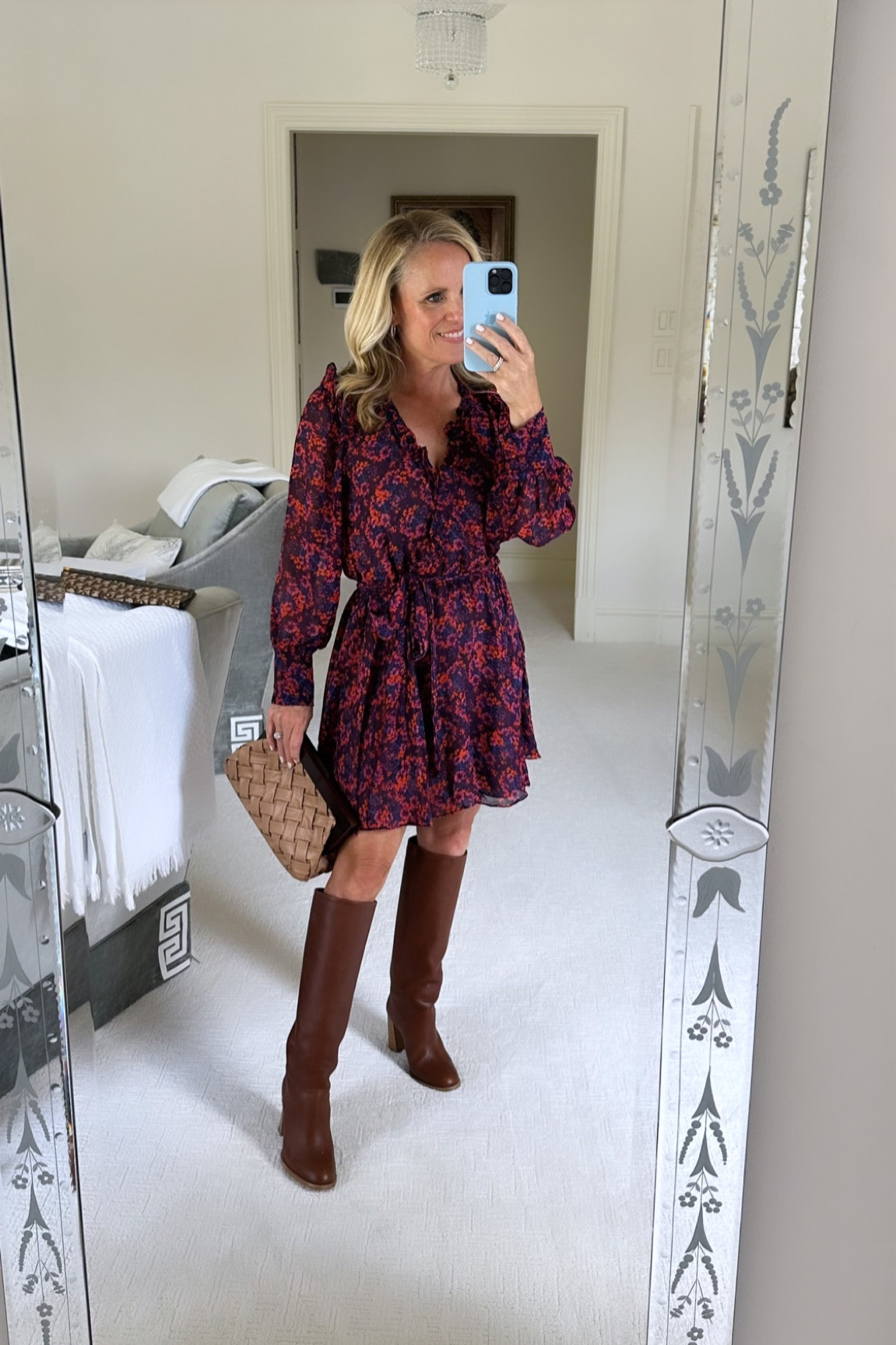 A beautiful dark floral mini dress that has a soft feminine feel perfect for Fall!

Fall trend dark florals
Jewel, tone, floral, mini dress with ruffle trim under $100
Best brown boots 
Woven leather clutch

#LTKSeasonal #LTKover40 #LTKstyletip