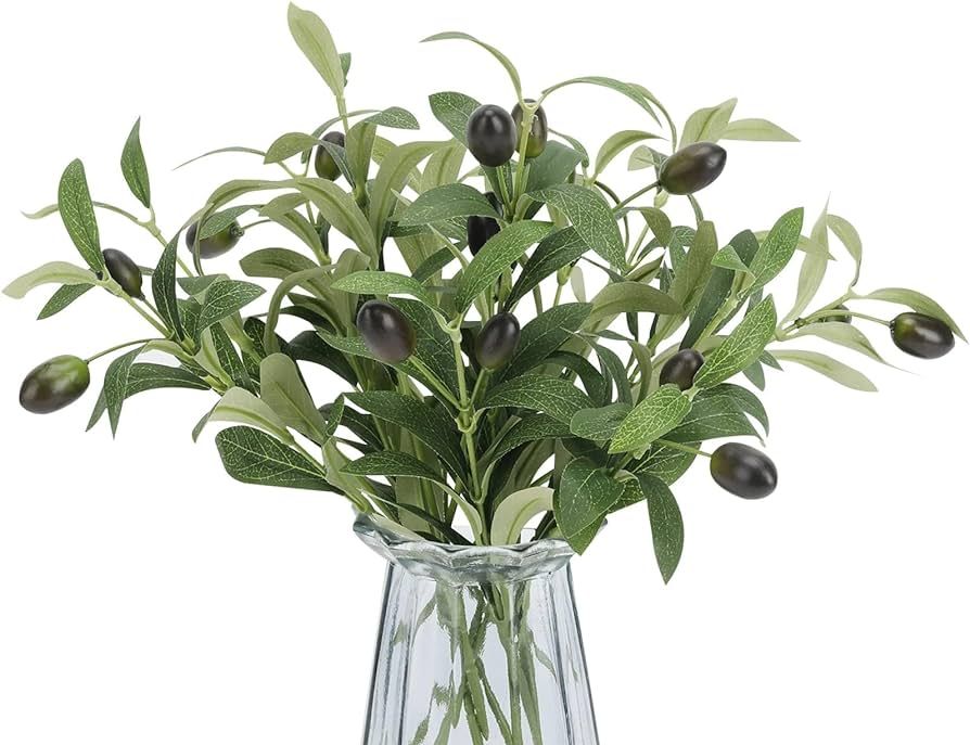 10pcs Faux Olive Leaves Stems 10” Tall Artificial Plants Olive Tree Branches for Small Vase Tabletop Greenery Decor for Home Office Wedding Party (Vase Not Included) | Amazon (US)
