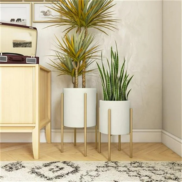 Nabila Mid Century Planters, Beige (Set of 2) - Walmart.com | Walmart (US)