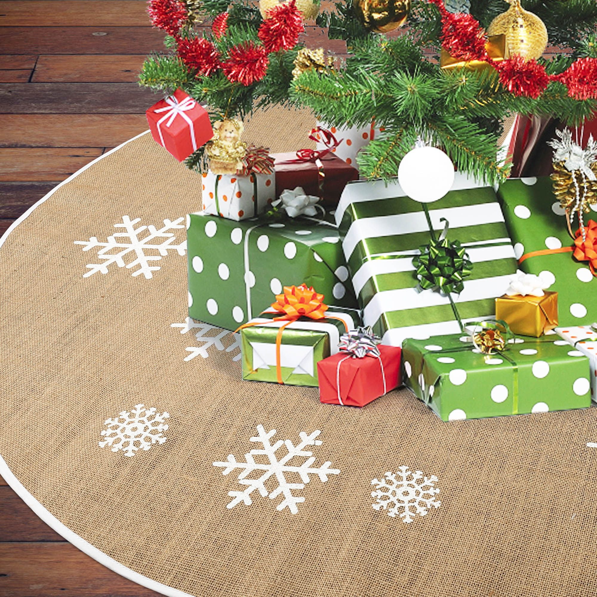 LotFancy Christmas Tree Skirt, Brown 48 in Burlap Tree Skirt Christmas Decoration | Walmart (US)