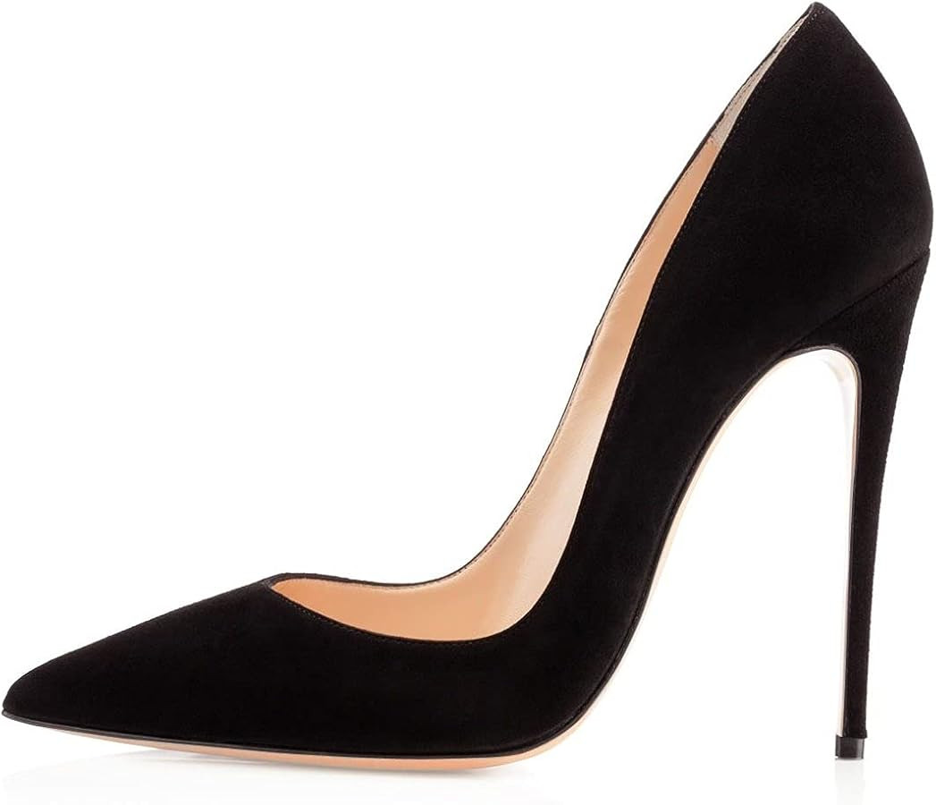 SAMMITOP Women's Pointed Toe High Heel Pumps 10cm Classic Stiletto Suede Shoes | Amazon (US)