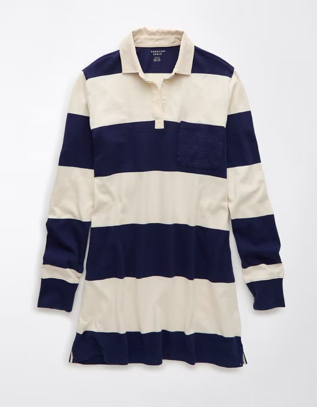 AE Long-Sleeve Rugby Polo Shirt Dress | American Eagle Outfitters (US & CA)