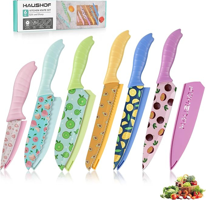 HAUSHOF Kitchen Knife Set, 12-Piece Colorful Knives Set with 6 Sheaths, Non-Stick Coated Stainles... | Amazon (US)