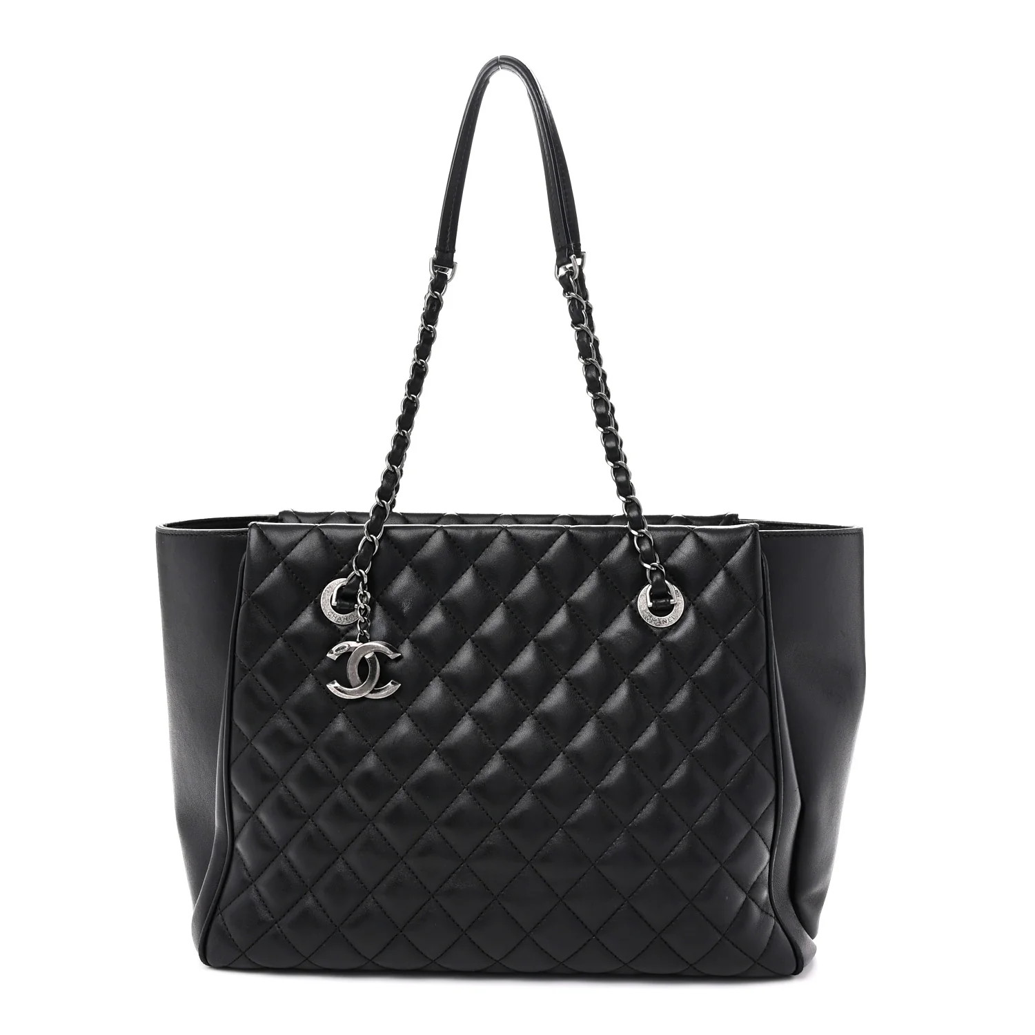 Lambskin Quilted Shopping Tote Black | FASHIONPHILE (US)