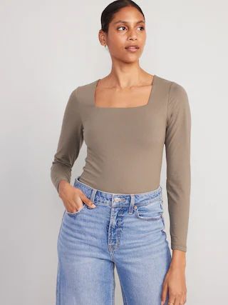 Long-Sleeve Square-Neck Bodysuit for Women | Old Navy (US)