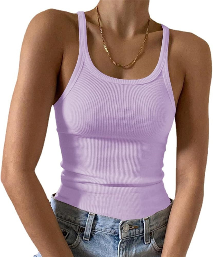 Artfish Women's Sleeveless Tank Top Form Fitting Scoop Neck Ribbed Knit Basic Cami Shirts | Amazon (US)