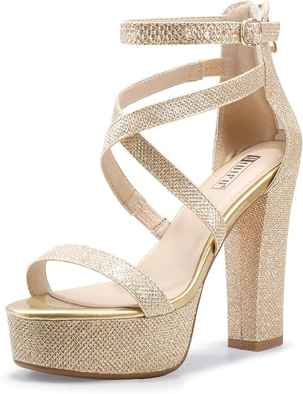 IDIFU Women's Platform Chunky High Heels Dress Sandals Open Toe Ankle Strap Strappy Wedding Brida... | Amazon (US)