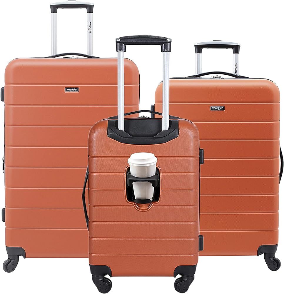 Wrangler Smart Luggage Cup Holder and USB Port, Burnt Orange, 3 Piece Set | Amazon (US)