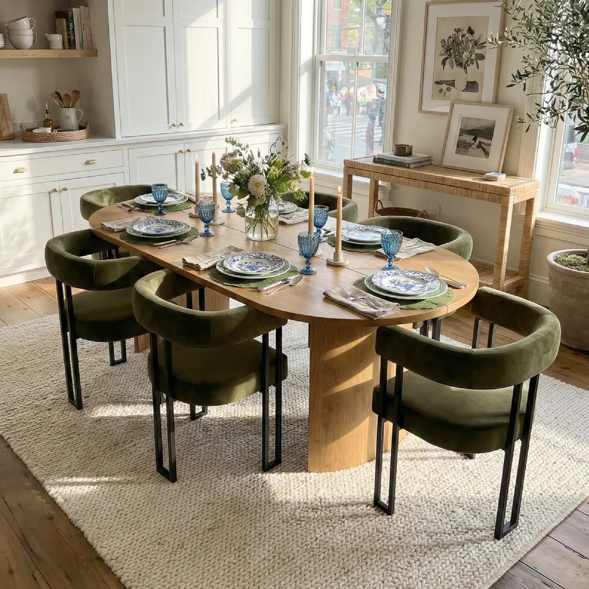 Dwen & Mia 79" Oval Dining Table Set for 6 (7-Piece) | Pop Maison