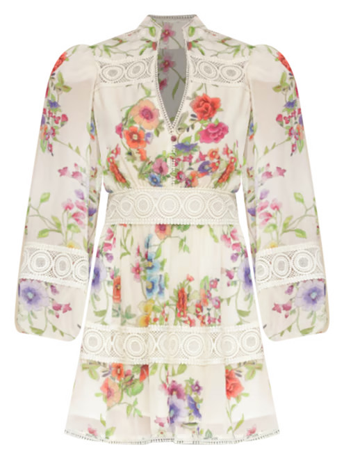 Avec Les Filles Women's Floral Lace-Trim Chiffon Dress - Macy's | Macy's