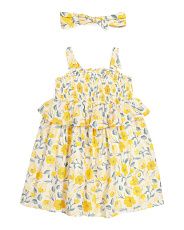 Toddler Girls Smocked Floral Dress With Headband And Diaper Cover | TJ Maxx