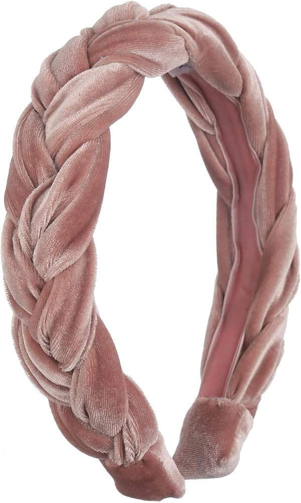 Madison Tyler Thick Headbands for Women | Pink Velvet Braided Cute Handmade Makeup Hair Band for ... | Amazon (US)