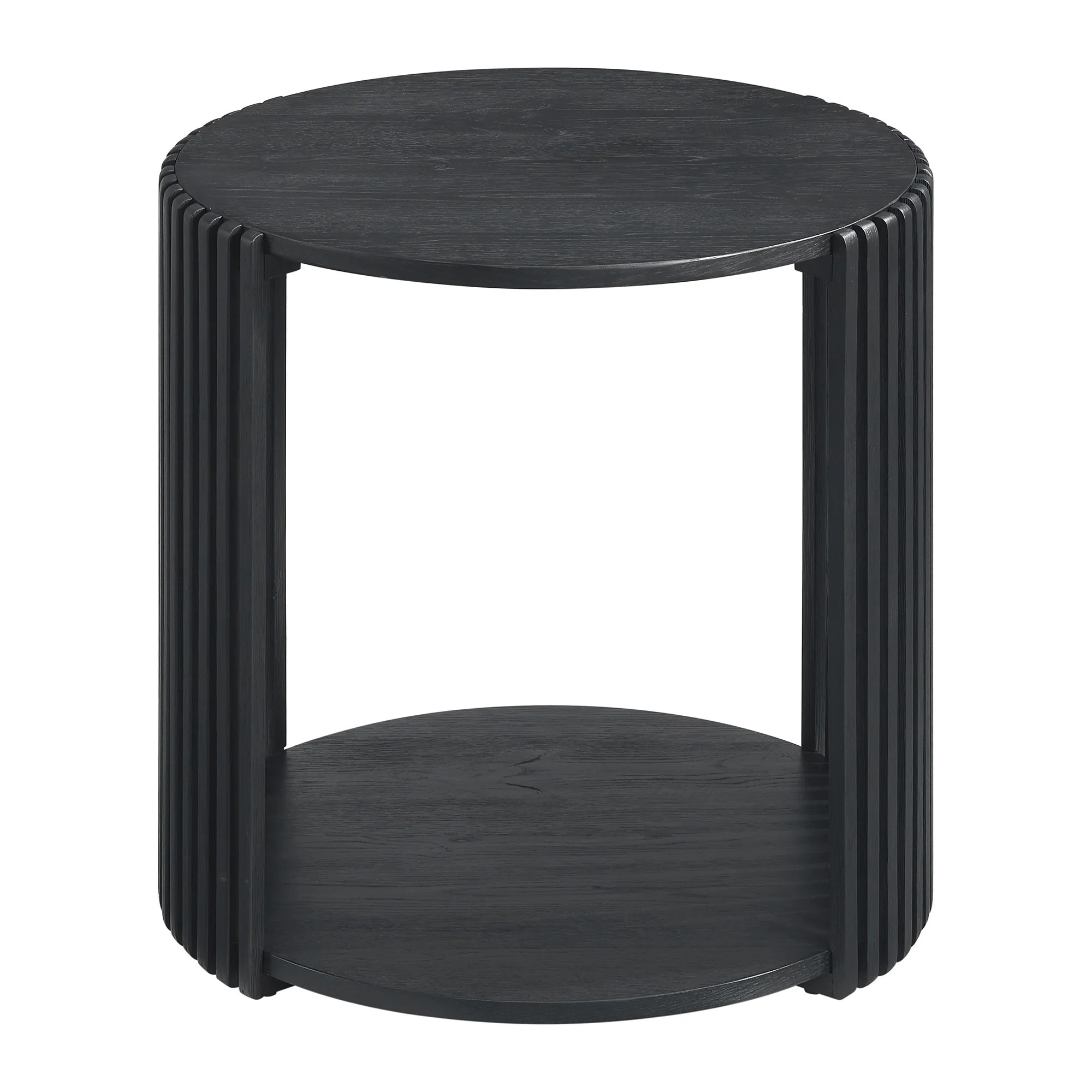 Estie Round Wood Slatted End Table With Open Shelf | Wayfair North America