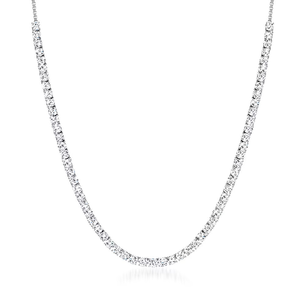 6.25 ct. t.w. CZ Adjustable Tennis Necklace in Sterling Silver | Ross-Simons