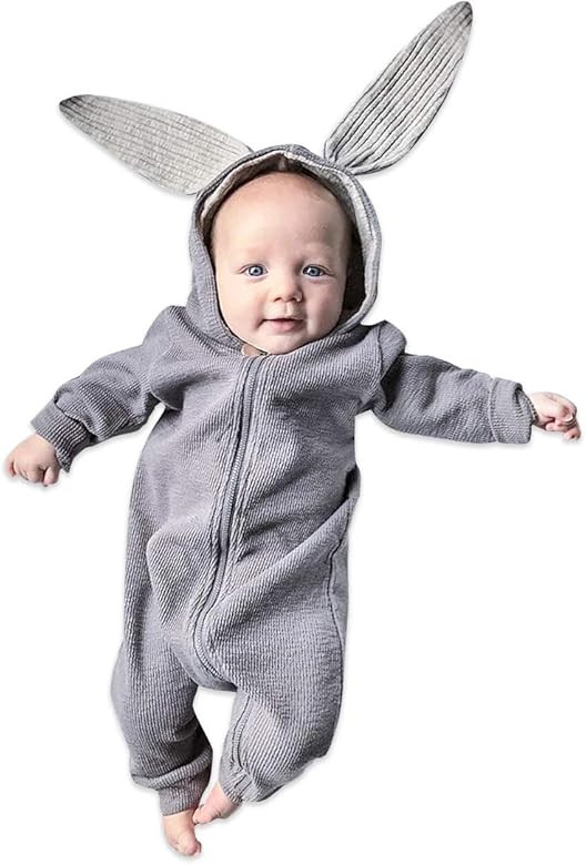 Simplee kids Animal Bunny Baby Easter Romper Long Ear Rabbit Hoodie Romper Jumpsuit with Zipper | Amazon (US)