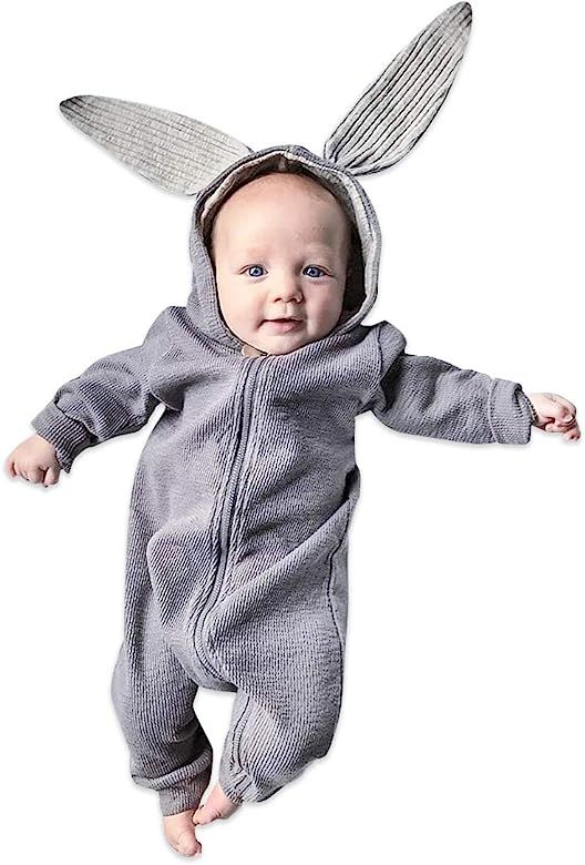 Simplee kids Animal Bunny Baby Easter Romper Long Ear Rabbit Hoodie Romper Jumpsuit with Zipper | Amazon (US)