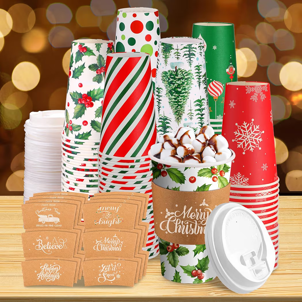 72 Sets/ 216 Pcs Christmas Paper Cups 16 oz Disposable to Go Coffee Cups with Lids and Sleeves Xm... | Amazon (US)