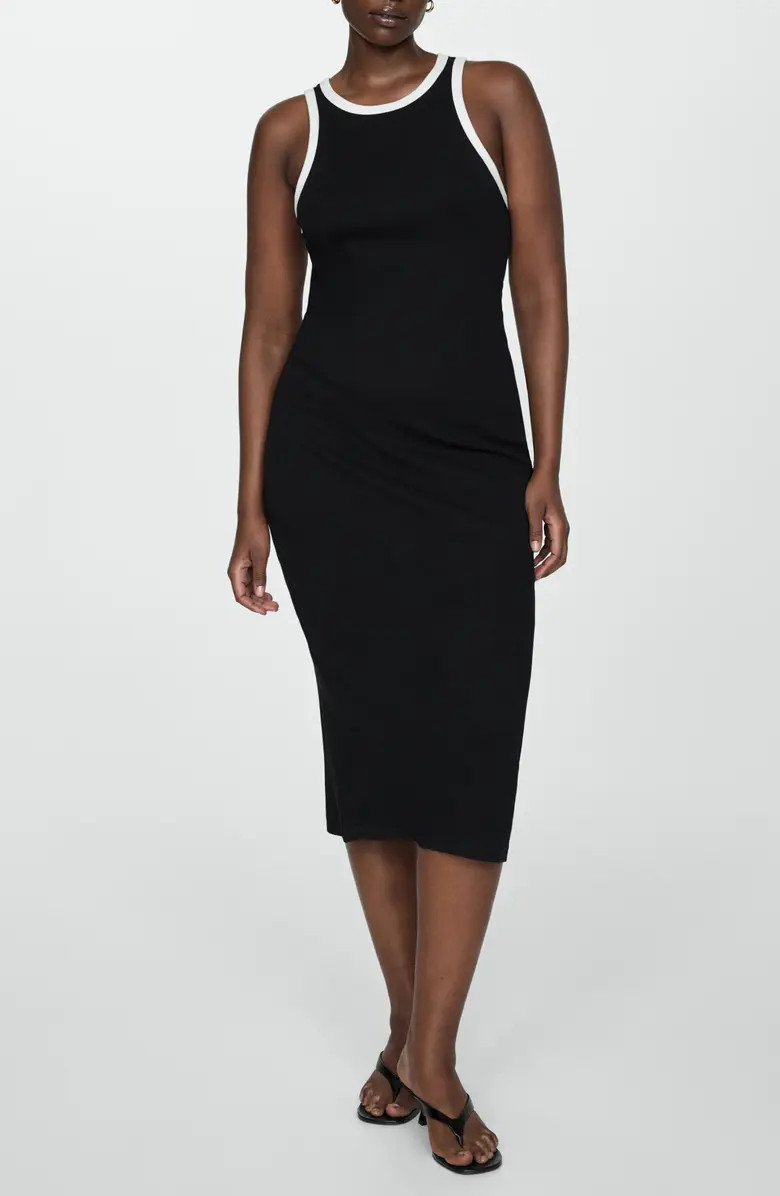 MANGO Contrast Trim Cotton Blend Midi Dress | Nordstrom | Nordstrom