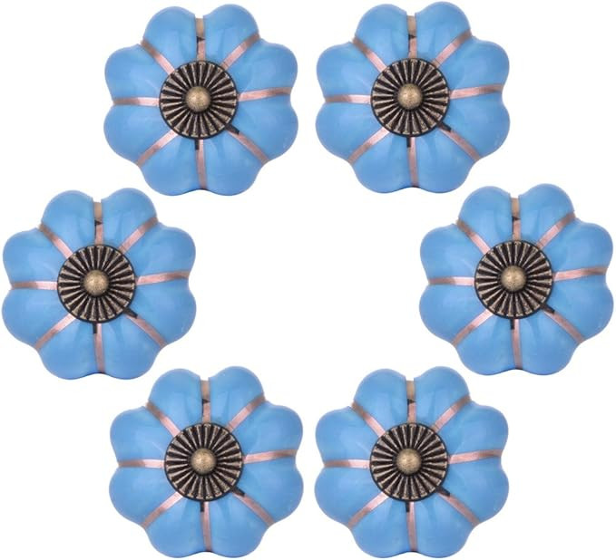 WOLFTEETH Blue Pumpkin Knobs Vintage Ceramic Pulls Kitchen Cabinet Dressing Table Dresser Handle ... | Amazon (US)