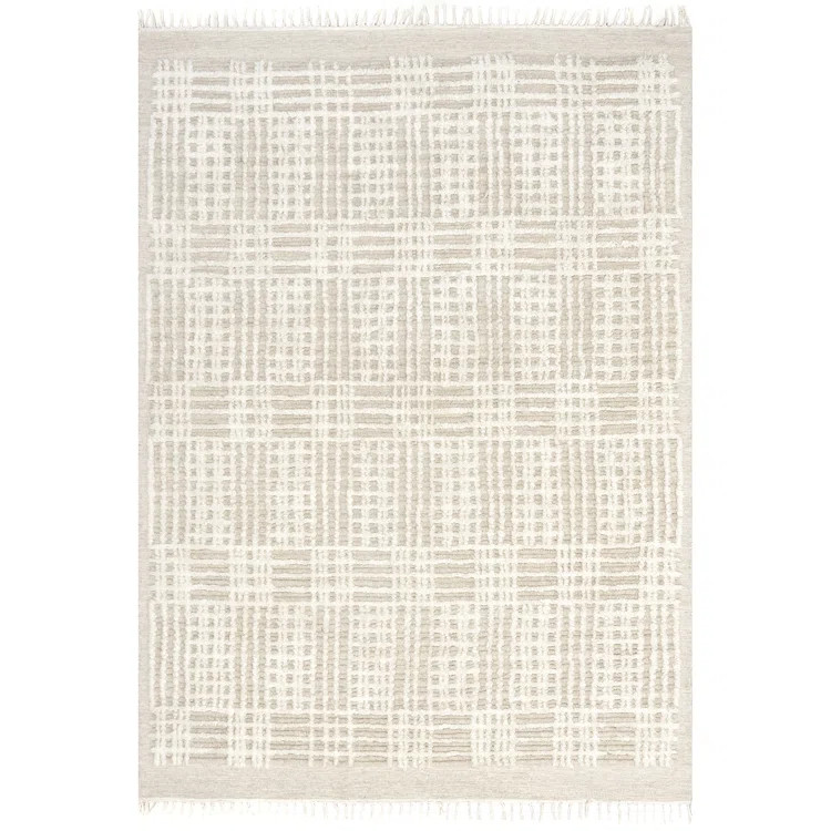 Arvin Olano x Rugs USA Crissy Crosshatch Shag Wool Beige Area Rug | Wayfair North America