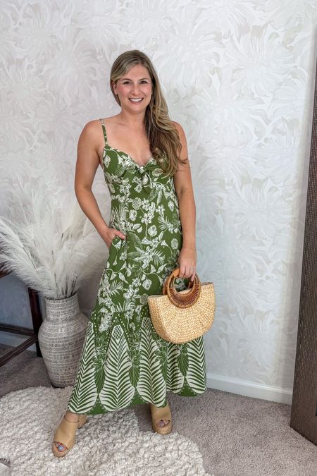 Tropical vacation dress
Vacation sundress perfect outfit for Mexico!! 
Walmart summer dress with pockets 
Green tropical dress 
Straw bag summer handbag affordable under $30

#LTKItBag #LTKParties #LTKFindsUnder50