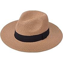 DRESHOW Women Straw Panama Hat Fedora Beach Sun Hat Wide Brim Straw Roll up Hat UPF 50+ | Amazon (UK)