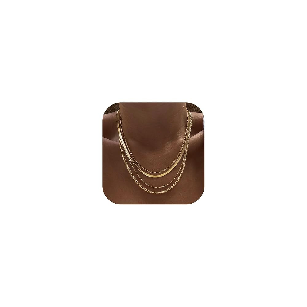 Tewiky Layered Necklaces for Women Non Tarnish- Chunky 14k Gold Plated Herringbone/Snake/Rope/Box... | Amazon (US)