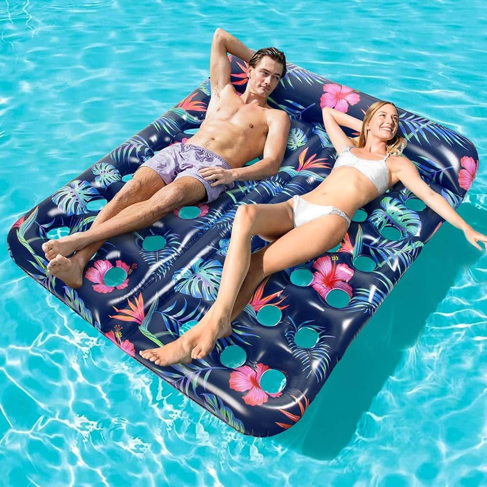 Inflatable Pool Floats Raft, 72" x 60" Large Pool Floats Adult Size with Headrest, Comfort Lounge... | Amazon (US)