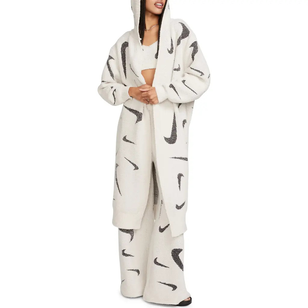 Nike Sportswear Cozy Bouclé Hooded Longline Cardigan in Light Ore Wood Brown/Ash at Nordstrom, Size Large | Nordstrom