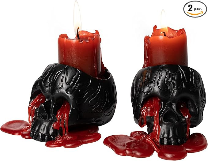 Skull Blood Candles - Halloween Bleeding Dripping Red Wax, Skeleton, Gothic Goth Gift Magic Skull... | Amazon (US)