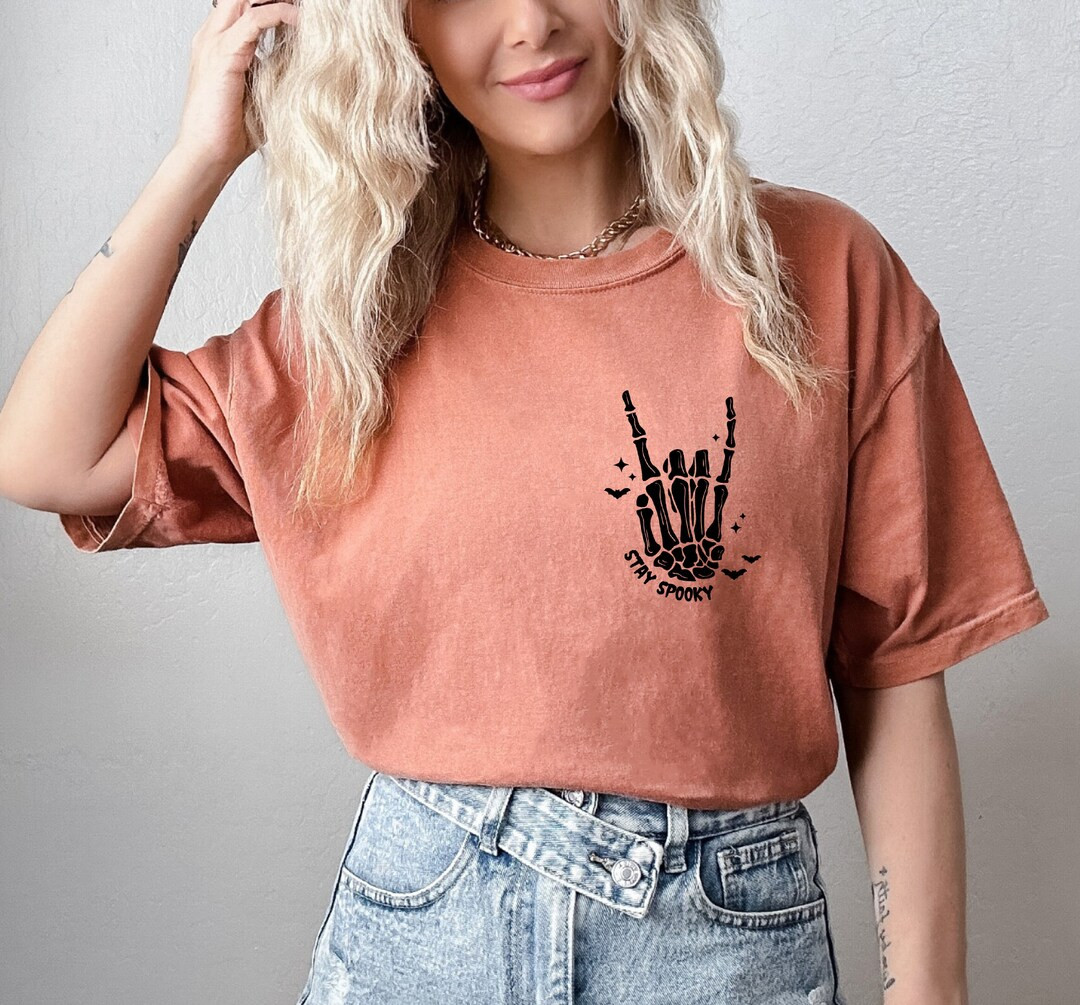 Comfort Colors® Cute Stay Spooky Skeleton Hands Shirt, Womens Halloween Shirt, Funny Halloween O... | Etsy (US)