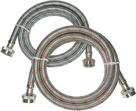 Premium Stainless Steel Washing Machine Hoses - Burst Proof (2 Pack) Red and Blue Striped Water C... | Amazon (US)
