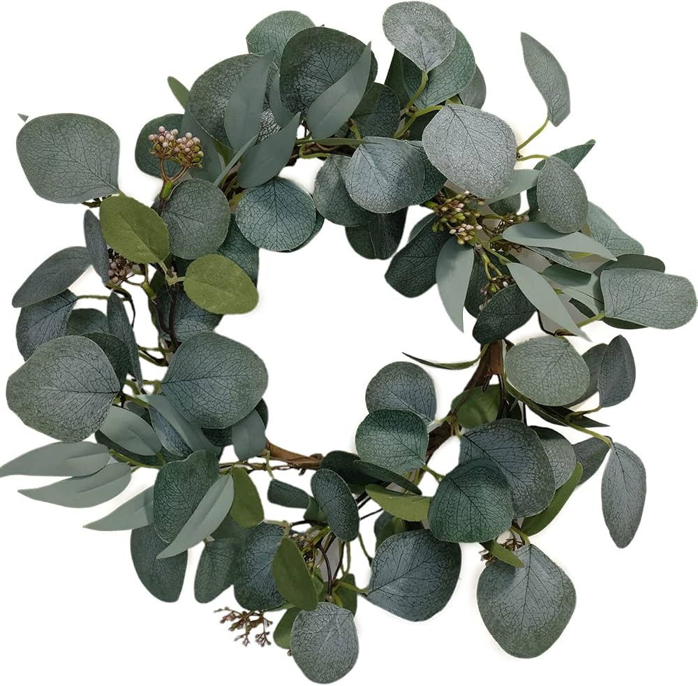 idyllic 12” Artificial Eucalyptus Wreath Large Green Leaves Rustic Farmhouse Decorative Wreath ... | Amazon (US)