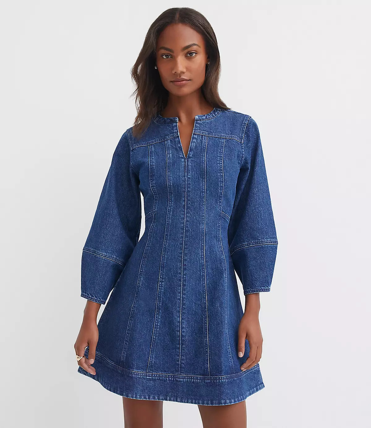 Denim Barrel Sleeve Mini Dress | LOFT