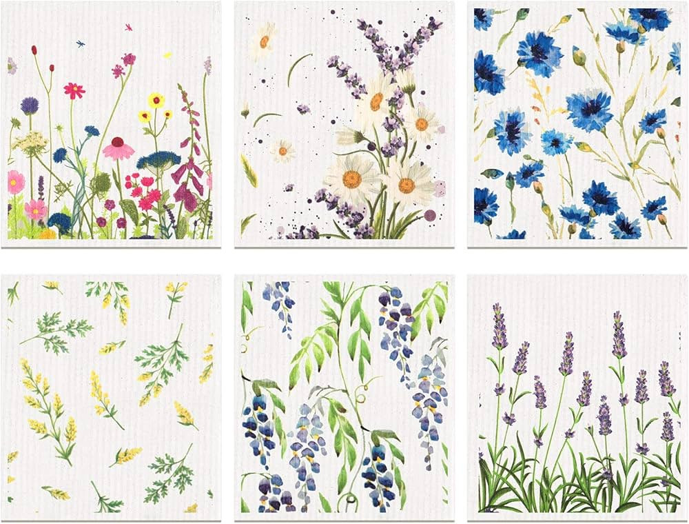Swedish Kitchen Dish Towels Wildflowers Reusable Sponge Cleaning Cloths Absorbent Quick Drying Wa... | Amazon (US)