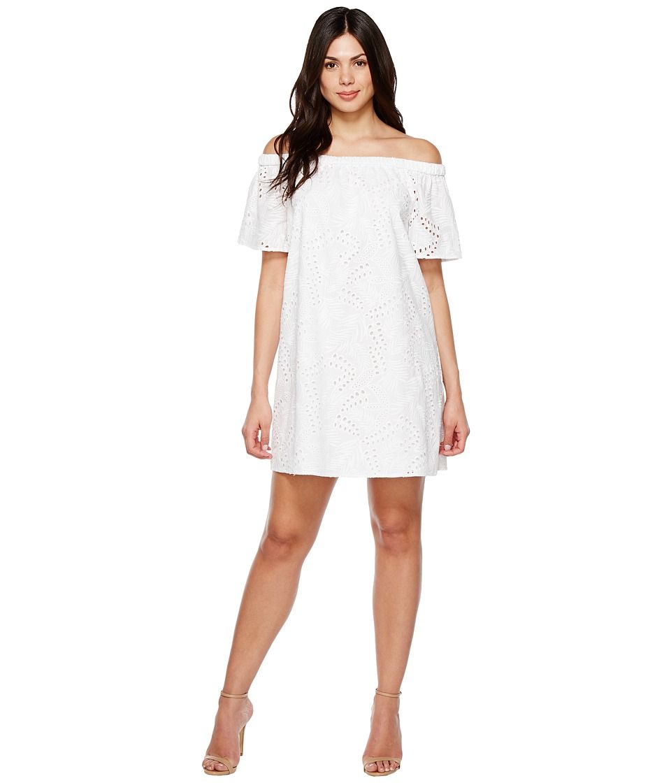Vince Camuto - Short Sleeve Off Shoulder Eyelet Dress (Ultra White) Women's Dress | 6pm