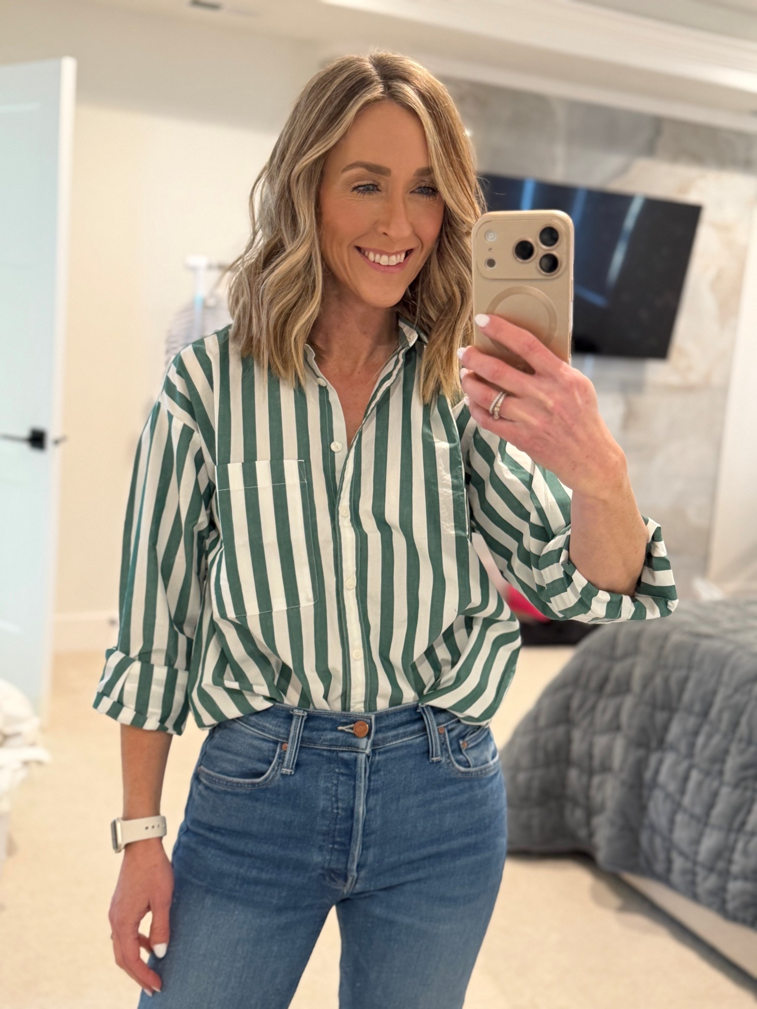 Striped button up top on sale!

#LTKOver40 #LTKgrwm #LTKSaleAlert