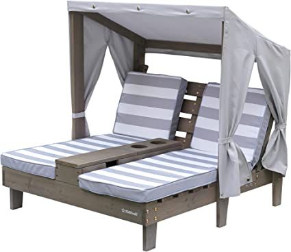 KidKraft Wooden Outdoor Double Chaise Lounge with Cup Holders and Cushions, Kid's Patio Furniture... | Amazon (US)