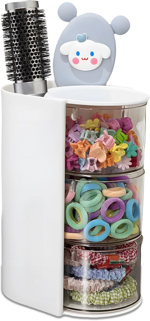 Azurphoric Hair Accessories Organizer with Hair Brush Holder(White,3-Layer) | Rotatable Makeup Br... | Amazon (US)