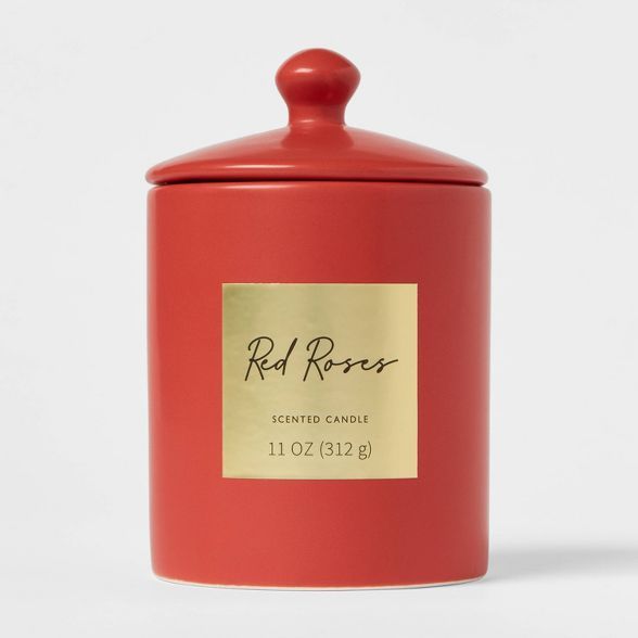 11oz Valentine&#39;s Lidded Ceramic Figural Candle Red Roses - Threshold&#8482; | Target