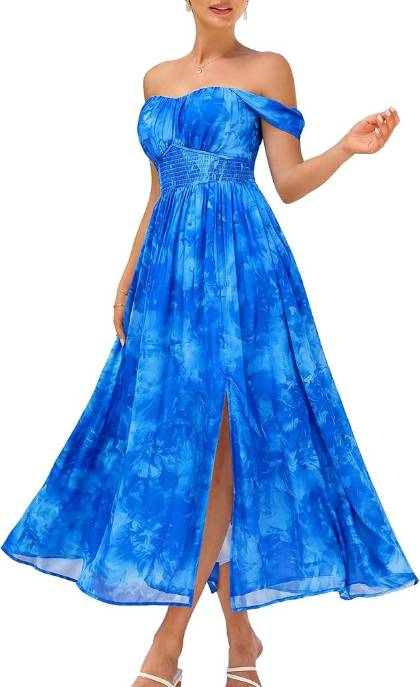 GRACE KARIN 2026 Women's Summer Floral Wedding Guest Dress,Beach Flowy A Line Maxi Off Shoulder B... | Amazon (US)