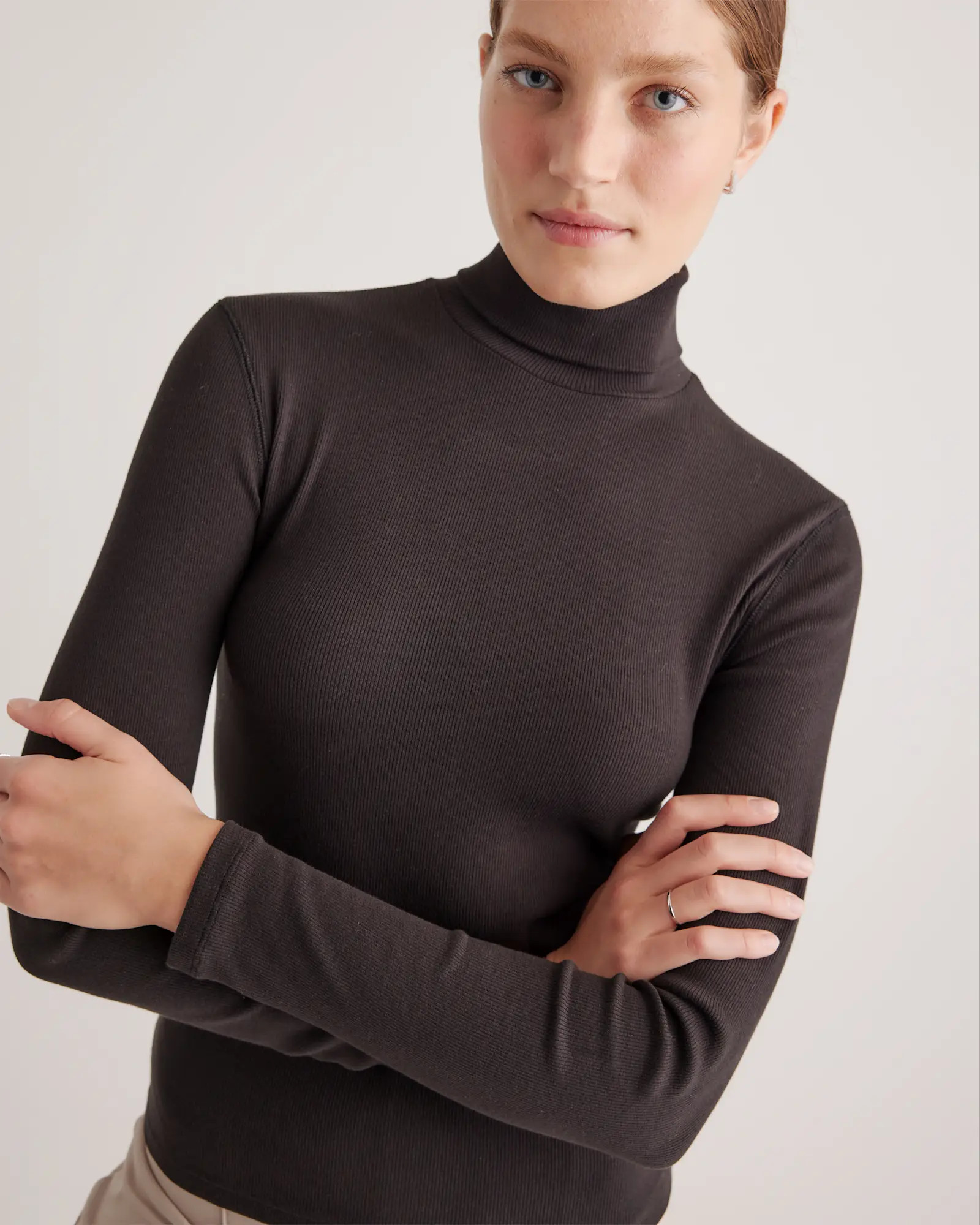 Organic Cotton Micro-Rib Turtleneck in Black | Quince