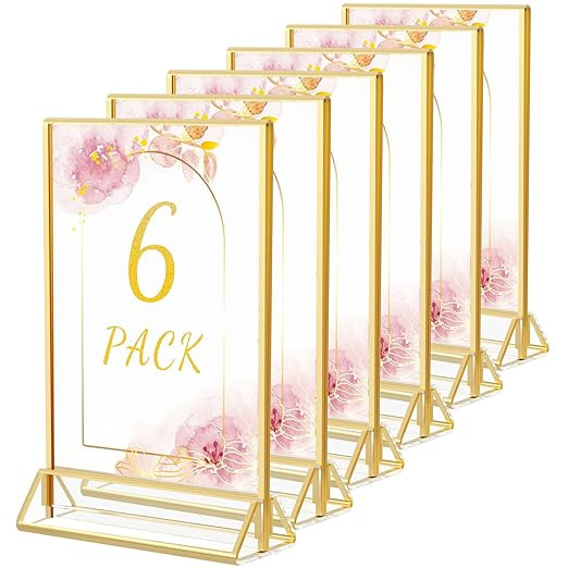 HIIMIEI Acrylic Gold Frames Sign Holders 8.5x11, Double Sided Table Menu Display Stand, Gold Acry... | Amazon (US)
