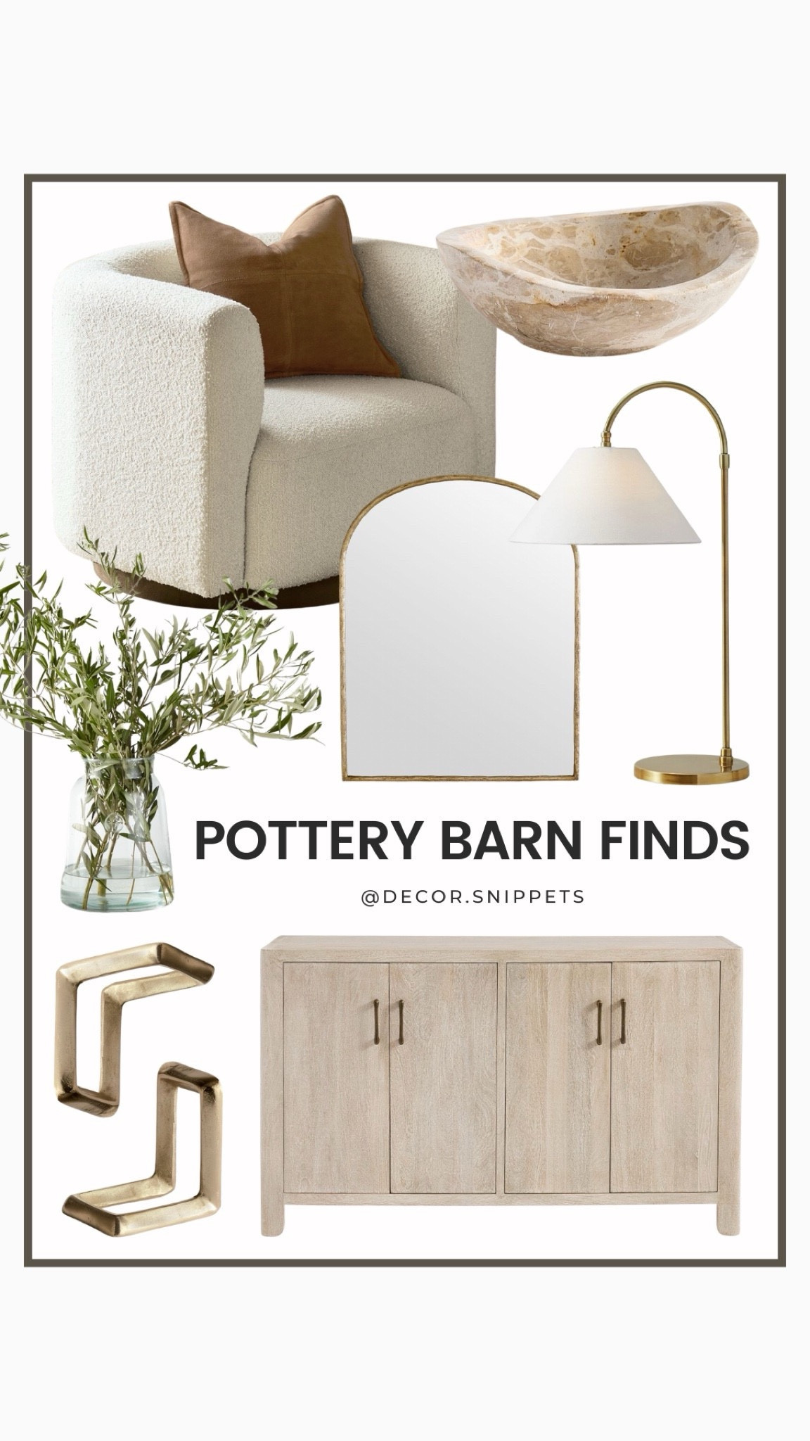 ✨ POTTERY BARN FINDS THAT HIT DIFFERENT! ✨

Obsessed with these neutral living room picks from @PotteryBarn – perfect for creating that cozy, elevated vibe we all want 🤌

Included in this roundup:

• Dreamy boucle accent chair

• Elegant arched mirror

• Brass arc floor lamp (major statement piece!)

• Natural stone decorative bowl

• Simple glass vase + faux greenery

• Modern geometric brass bookends

• Light-wash wood sideboard

Whether you’re styling a small nook or revamping your whole space, these pieces mix & match SO well!

Product linked for easy purchase.😃

#LTKHome #LTKFindsUnder50 #LTKFindsUnder100 #PotteryBarn #NeutralHomeDecor #LivingRoomDesign #HomeDecorIdeas