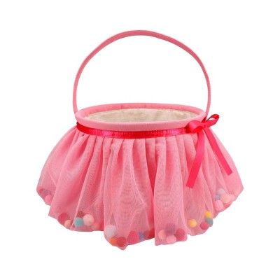 Tutu Easter Basket Pink Pom Poms - Spritz&#8482; | Target