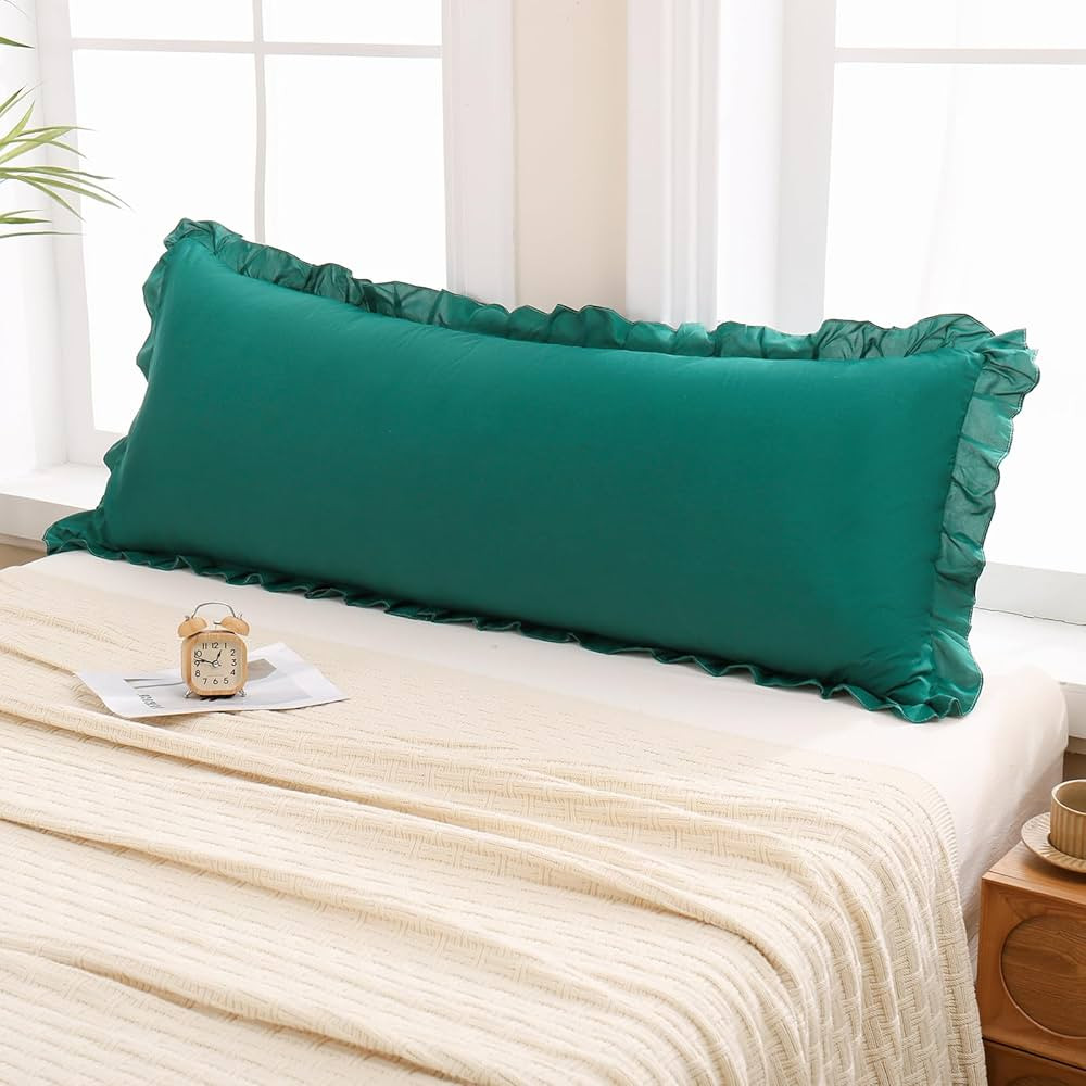 Merryword Dark Green Body Pillow Cover 20x54inches Green Long Pillowcase Ruffled Body Pillowcases... | Amazon (US)