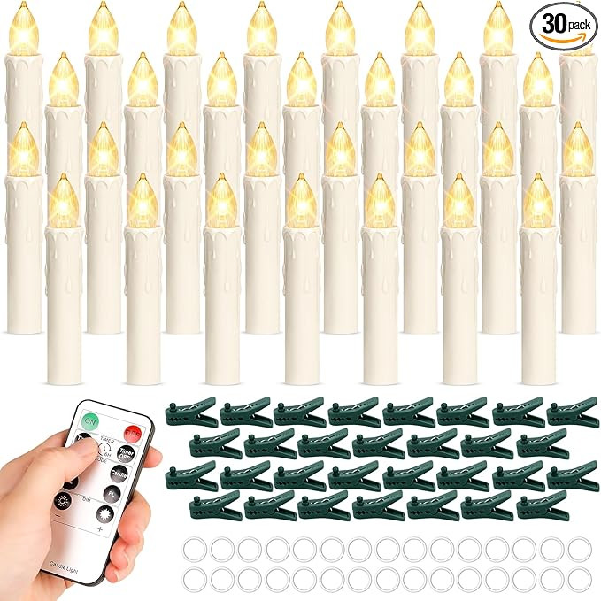 Brightever 30 PCS Flameless LED Taper Candles Battery Operated, Christmas Tree Candles Clip-on wi... | Amazon (US)