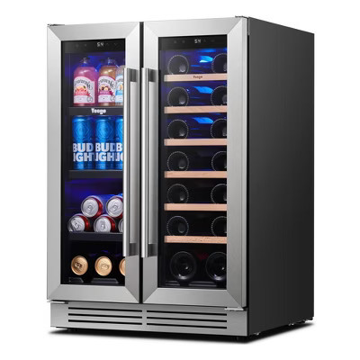 Yeego 24 inch Dual Zone Wine and Beverage Cooler Wine Fridge 18Bottle + 60Can 36-72°F Built in Glass Door for Home Bar | Target