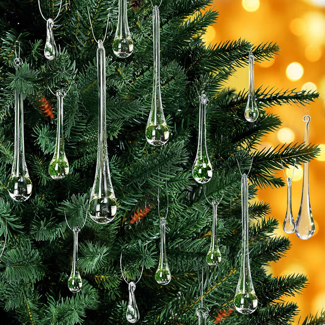 30 PCS Clear Solid Glass Teardrop Christmas Ornaments, 5 Sizes Raindrop Hanging Glass Ornaments f... | Amazon (US)